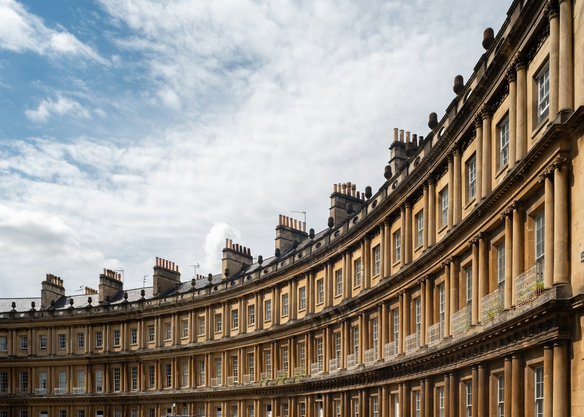 The Circus in Bath, a curved Georgian terrace with Ionic columns and honey-coloured Bath stone
