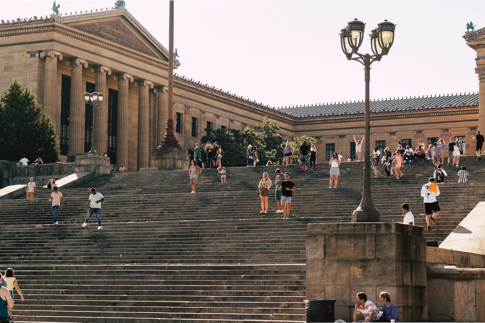 People climbing the Rocky Steps at the Philadelphia Museum of Art